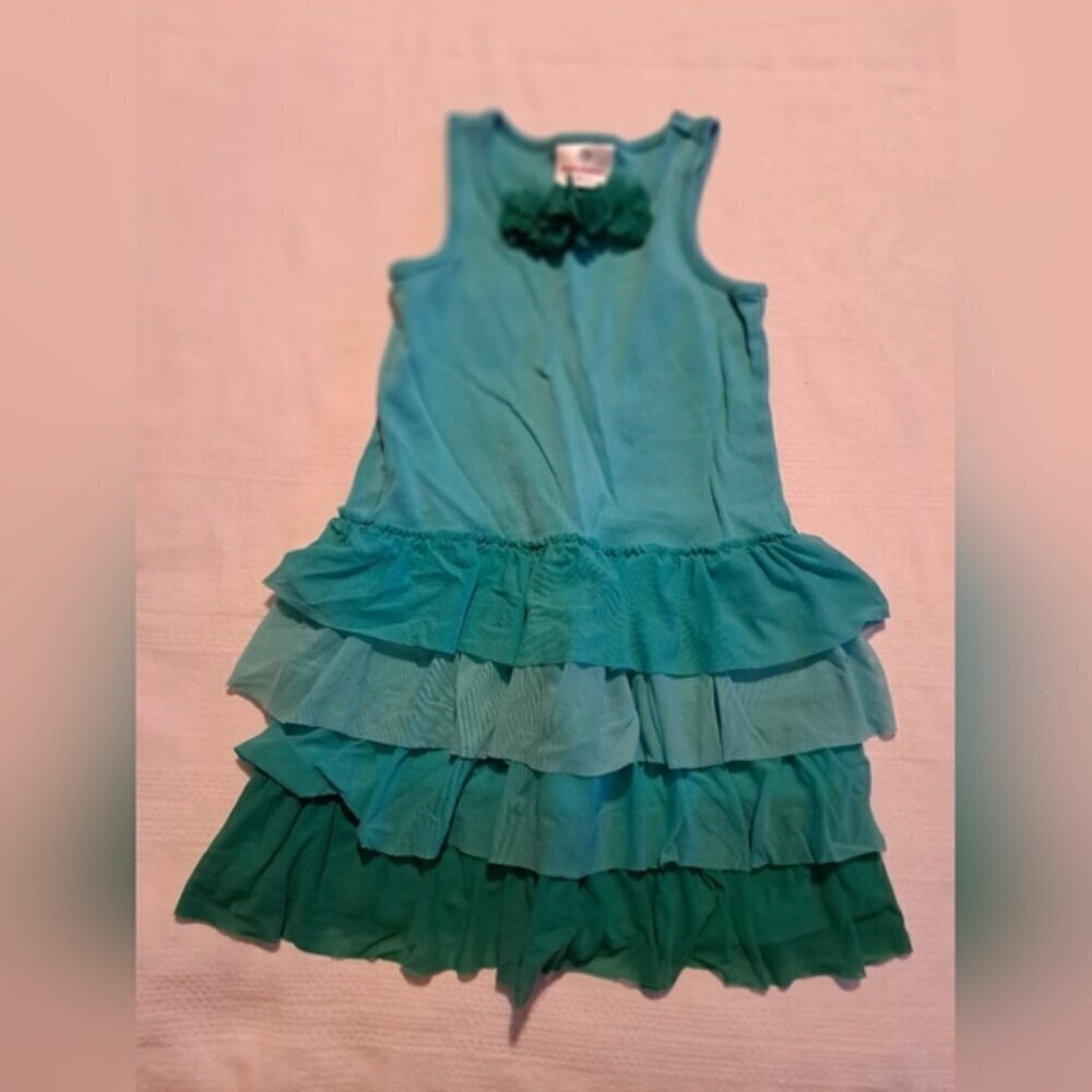 Hanna Andersson girls size 5 tank style dress with tulle blue & green VGUC